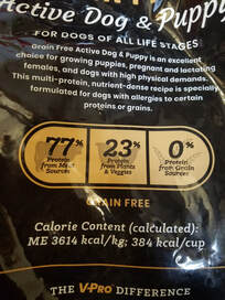 Protein percentages of dog food.